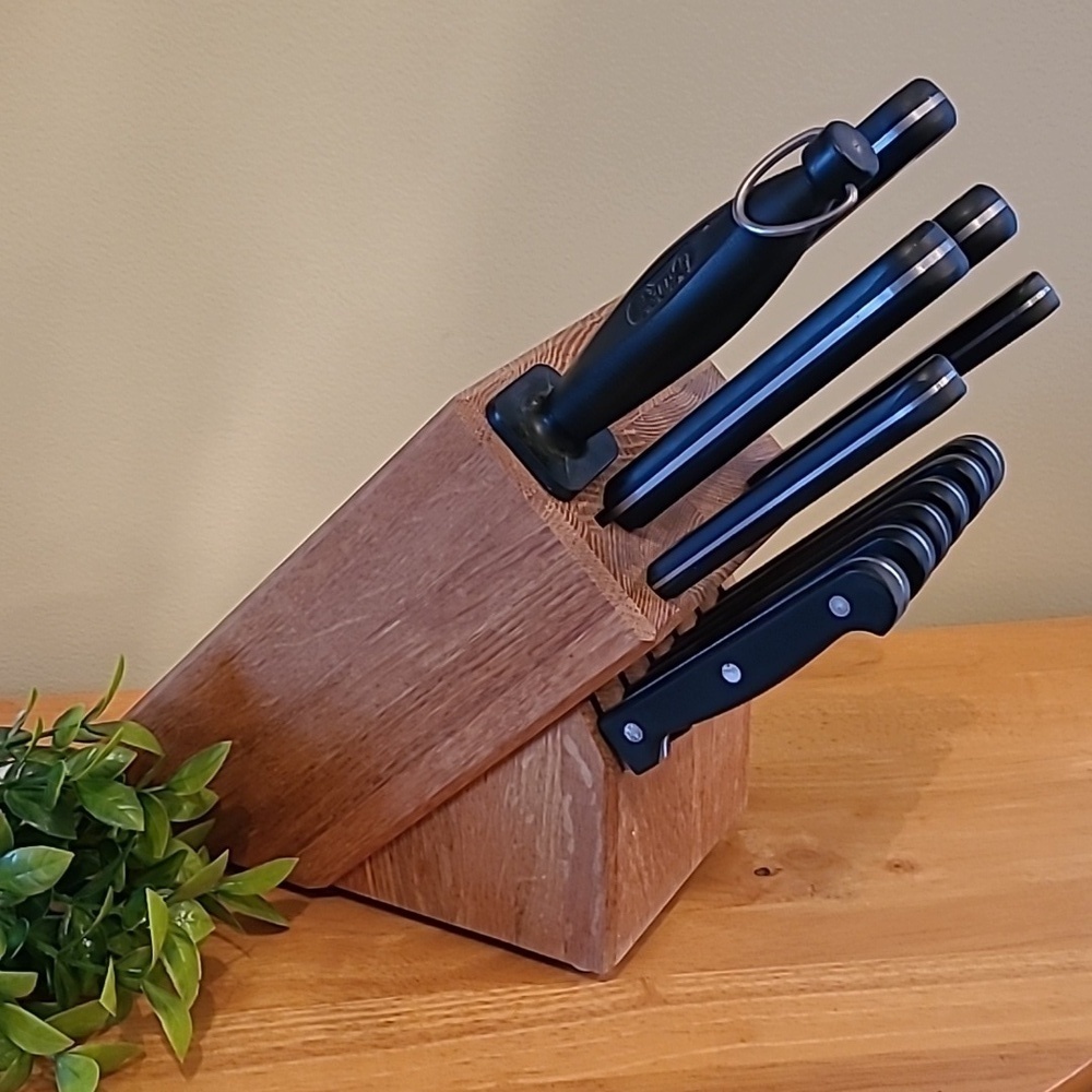 WILTSHIRE PROFESSIONAL Vintage 1990s Stainless Knife Set And Wooden Knife Block
